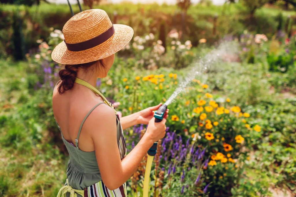 regando flores da primavera